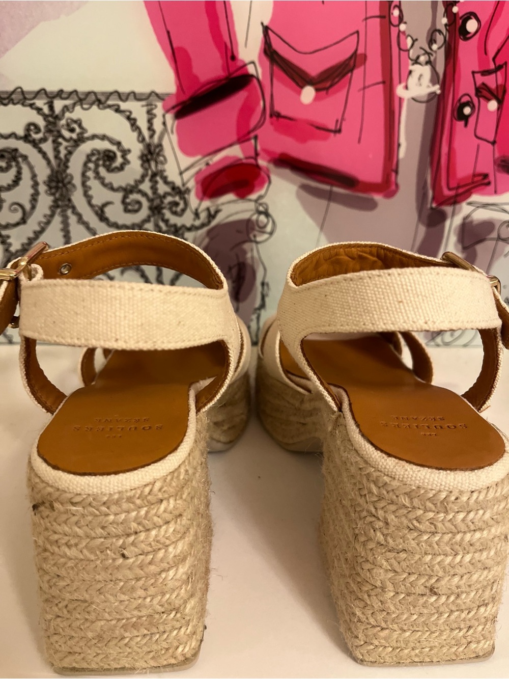Les Souliers Sézane Block Heel Espadrille Sandals — Cream — Size EU 35 (US 5) - Picture 4 of 8